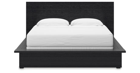 Londer King Panel Bed with Mirrored Dresser in Black from Ashley - Luna Furniture