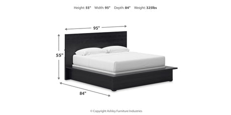Londer King Panel Bed with Mirrored Dresser and 2 Nightstands in Black from Ashley - Luna Furniture