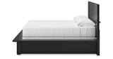 Londer King Panel Bed with Mirrored Dresser in Black from Ashley - Luna Furniture