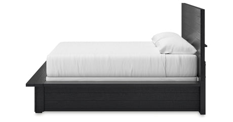 Londer King Panel Bed with Mirrored Dresser and Nightstand in Black from Ashley - Luna Furniture