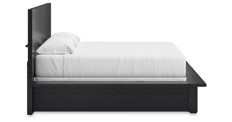 Londer King Panel Bed with Mirrored Dresser in Black from Ashley - Luna Furniture