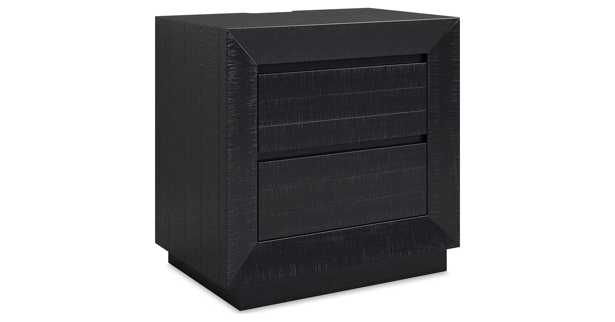Londer Queen Panel Bed with Mirrored Dresser and Nightstand in Black from Ashley - Luna Furniture