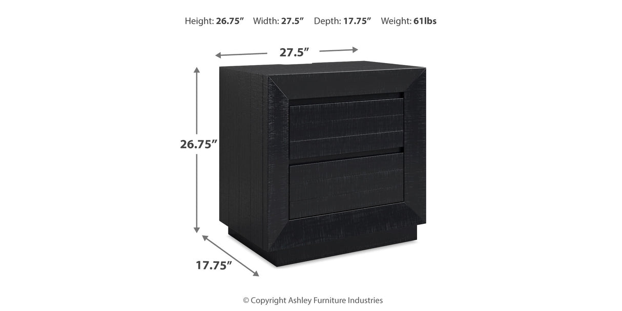 Londer King Panel Bed with Mirrored Dresser and 2 Nightstands in Black from Ashley - Luna Furniture