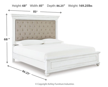 Kanwyn Whitewash California King Upholstered Panel Bed from Ashley Furniture - Luna Furniture