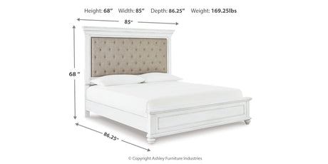 Kanwyn California King Panel Bed with Mirrored Dresser and Chest in Whitewash from Ashley Furniture - Luna Furniture