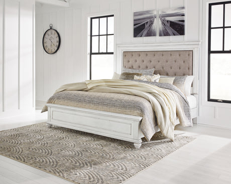 Kanwyn Whitewash California King Upholstered Panel Bed from Ashley Furniture - Luna Furniture