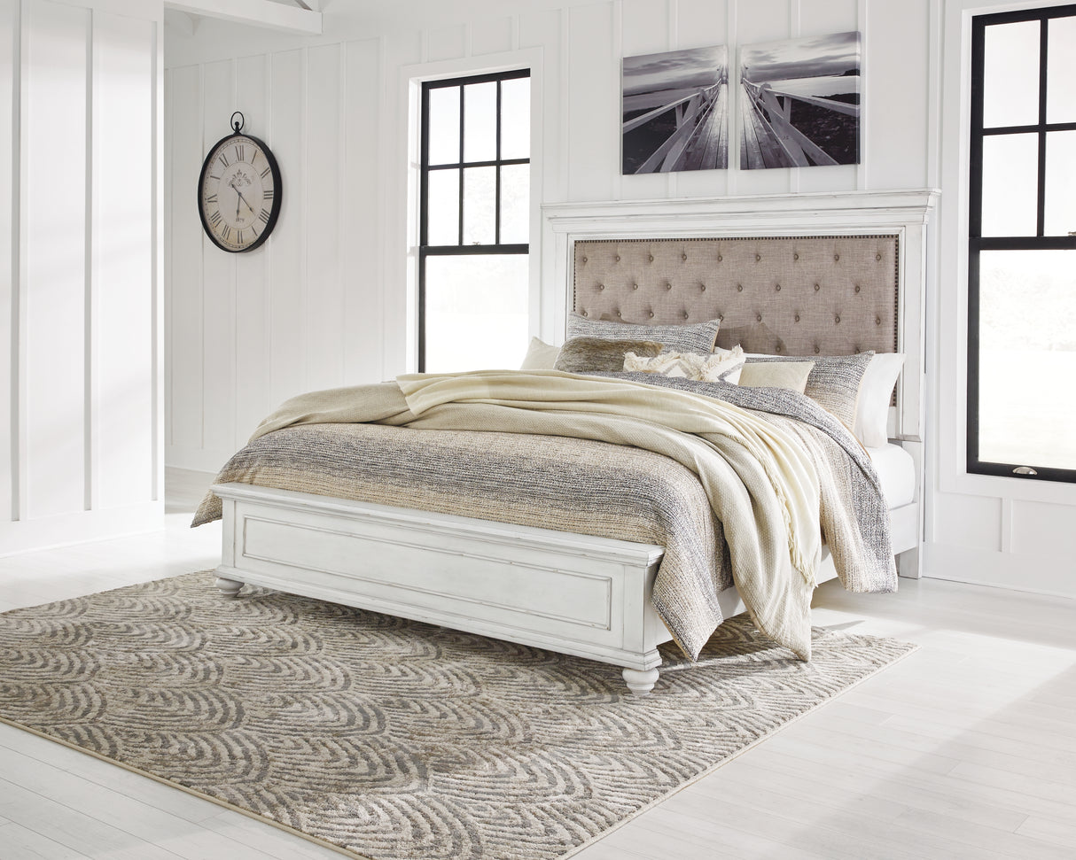 Kanwyn Whitewash King Upholstered Panel Bed from Ashley - Luna Furniture