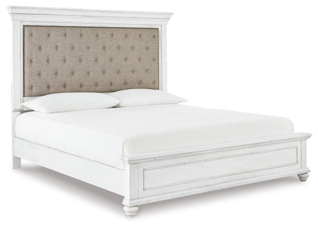 Kanwyn Whitewash King Upholstered Panel Bed, Dresser and Nightstand from Ashley Furniture - Luna Furniture