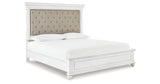 Kanwyn Whitewash King Upholstered Panel Bed, Dresser and Mirror from Ashley - Luna Furniture