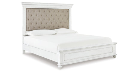 Kanwyn Whitewash King Upholstered Panel Bed, Dresser and Mirror from Ashley - Luna Furniture