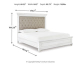 Kanwyn Queen Panel Bed with Mirrored Dresser in Whitewash from Ashley - Luna Furniture