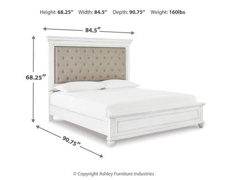 Kanwyn Whitewash King Upholstered Panel Bed from Ashley - Luna Furniture