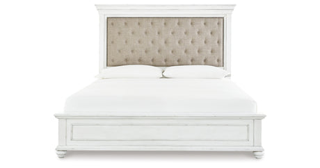 Kanwyn Whitewash King Upholstered Panel Bed, Dresser and Mirror from Ashley - Luna Furniture