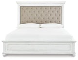 Kanwyn Whitewash King Upholstered Panel Bed, Dresser and Mirror from Ashley - Luna Furniture