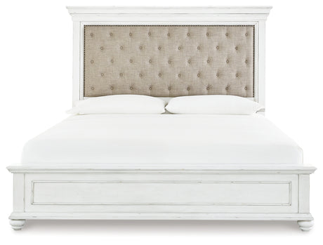 Kanwyn Whitewash King Upholstered Panel Bed, Dresser and Nightstand from Ashley Furniture - Luna Furniture