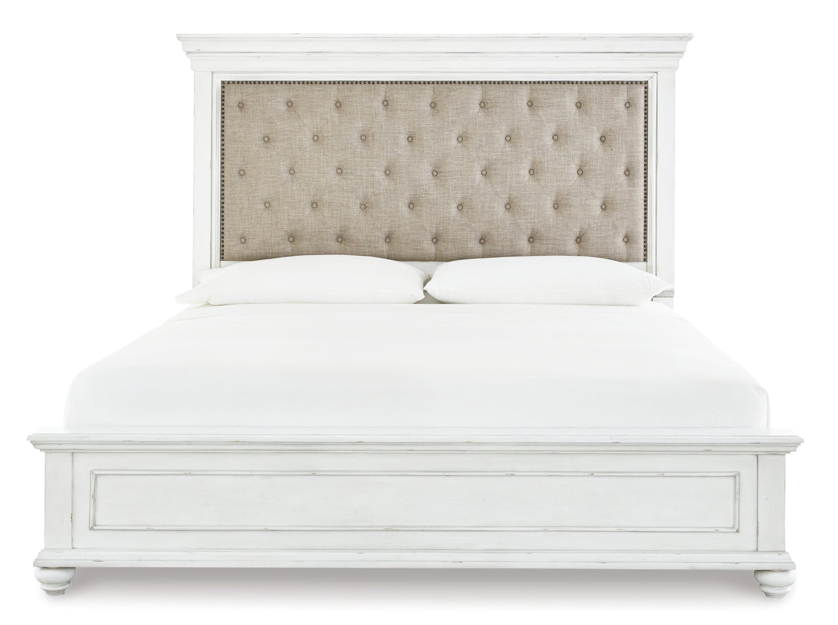 Kanwyn Whitewash King Upholstered Panel Bed from Ashley - Luna Furniture