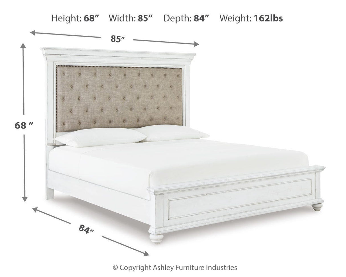 Kanwyn Whitewash King Upholstered Panel Bed from Ashley Furniture - Luna Furniture