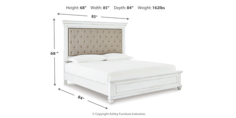 Kanwyn King Panel Bed with Mirrored Dresser and Chest in Whitewash from Ashley Furniture - Luna Furniture