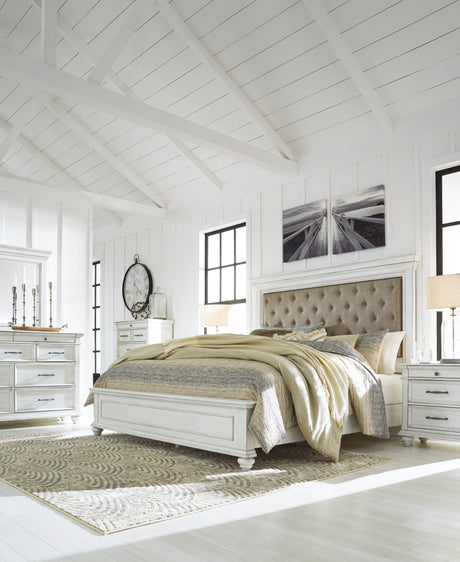 Kanwyn Whitewash Queen Upholstered Panel Bed from Ashley - Luna Furniture