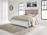 Kanwyn Whitewash King Upholstered Panel Bed, Dresser and Mirror from Ashley - Luna Furniture