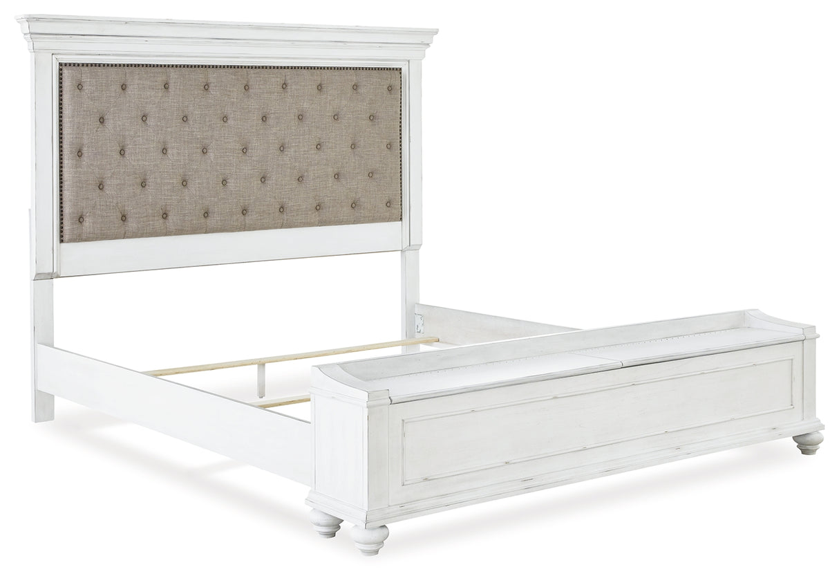 Kanwyn Whitewash Upholstered Storage Panel Bedroom Set from Ashley - Luna Furniture