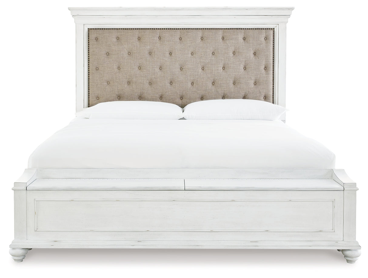 Kanwyn Whitewash Upholstered Storage Panel Bedroom Set from Ashley - Luna Furniture