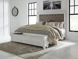 Kanwyn Whitewash Queen Upholstered Panel Bed with Storage Bench from Ashley - Luna Furniture
