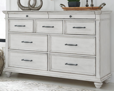 Kanwyn King Panel Bed with Storage with Dresser in Whitewash from Ashley Furniture - Luna Furniture