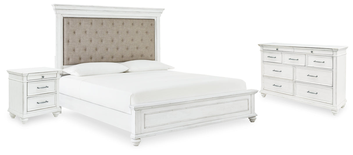 Kanwyn Whitewash Upholstered Panel Bedroom Set from Ashley - Luna Furniture