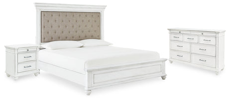 Kanwyn Whitewash Upholstered Panel Bedroom Set from Ashley - Luna Furniture