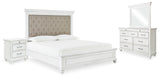 Kanwyn Whitewash Upholstered Panel Bedroom Set from Ashley - Luna Furniture