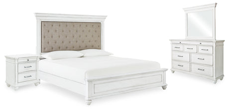 Kanwyn Whitewash Upholstered Panel Bedroom Set from Ashley - Luna Furniture