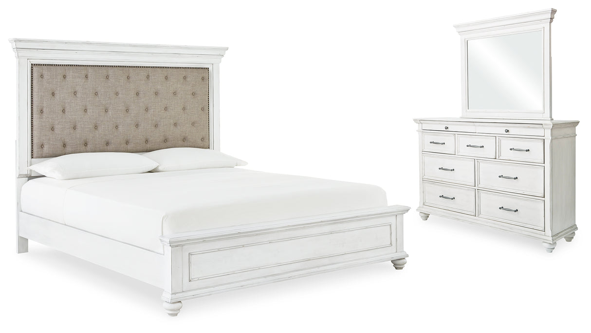 Kanwyn Whitewash Upholstered Panel Bedroom Set from Ashley - Luna Furniture