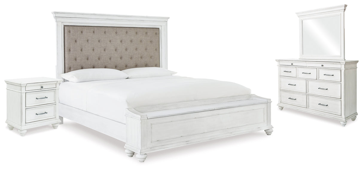 Kanwyn Whitewash Upholstered Storage Panel Bedroom Set from Ashley - Luna Furniture