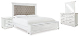 Kanwyn Whitewash Upholstered Storage Panel Bedroom Set from Ashley - Luna Furniture