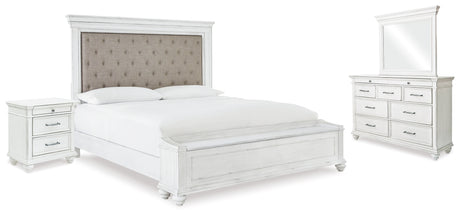 Kanwyn Whitewash Upholstered Storage Panel Bedroom Set from Ashley - Luna Furniture