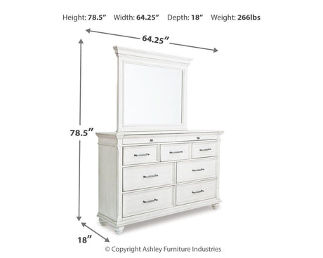 Kanwyn King Panel Bed with Mirrored Dresser and 2 Nightstands in Whitewash from Ashley - Luna Furniture