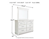 Kanwyn Queen Panel Bed with Mirrored Dresser in Whitewash from Ashley - Luna Furniture