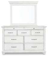 Kanwyn Whitewash King Upholstered Panel Bed, Dresser and Mirror from Ashley - Luna Furniture