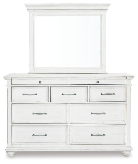 Kanwyn Whitewash King Upholstered Panel Bed, Dresser and Mirror from Ashley - Luna Furniture