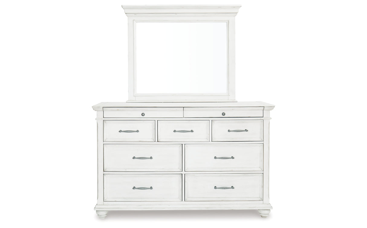 Kanwyn Whitewash King Upholstered Panel Bed, Dresser and Mirror from Ashley - Luna Furniture
