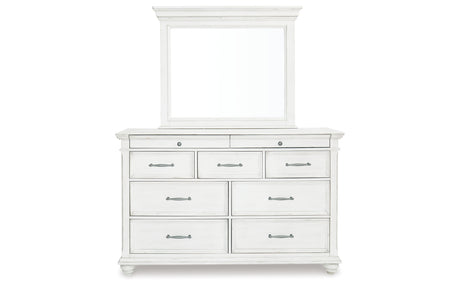 Kanwyn Whitewash King Upholstered Panel Bed, Dresser and Mirror from Ashley Furniture - Luna Furniture