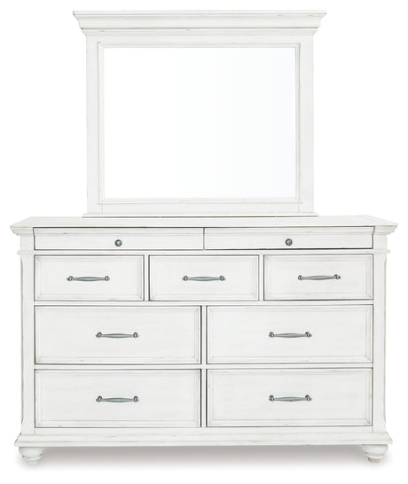 Kanwyn King Panel Bed with Mirrored Dresser and 2 Nightstands in Whitewash from Ashley Furniture - Luna Furniture