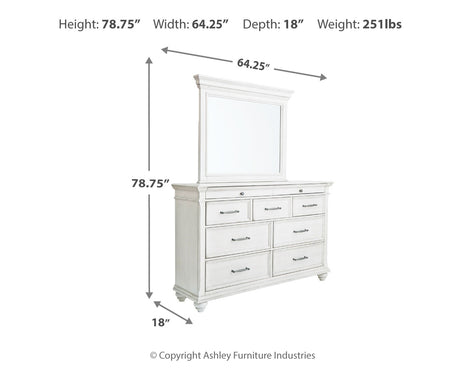 Kanwyn King Panel Bed with Mirrored Dresser and Chest in Whitewash from Ashley Furniture - Luna Furniture