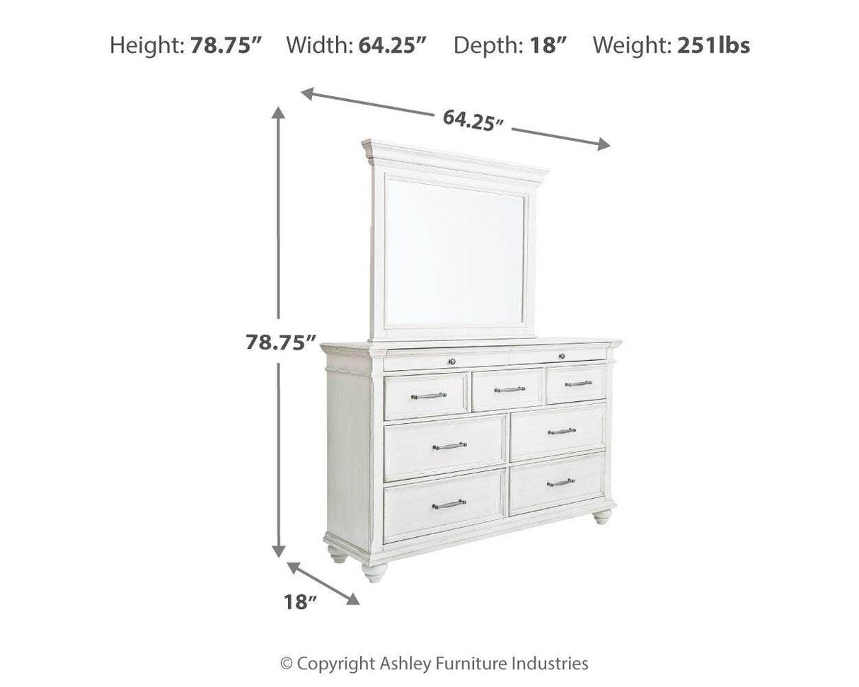 Kanwyn Whitewash King Upholstered Panel Bed, Dresser and Mirror from Ashley - Luna Furniture