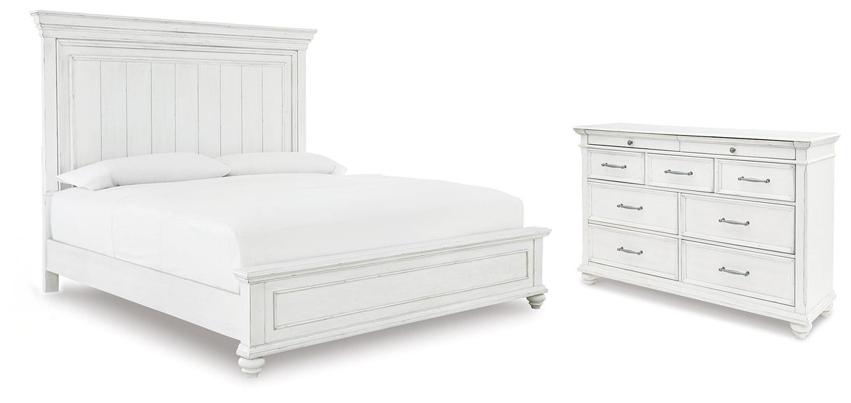 Kanwyn Whitewash Queen Panel Bed and Dresser from Ashley - Luna Furniture