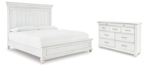 Kanwyn Whitewash Queen Panel Bed and Dresser from Ashley - Luna Furniture