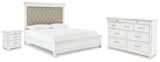 Kanwyn Whitewash King Upholstered Panel Bed, Dresser and Nightstand from Ashley - Luna Furniture