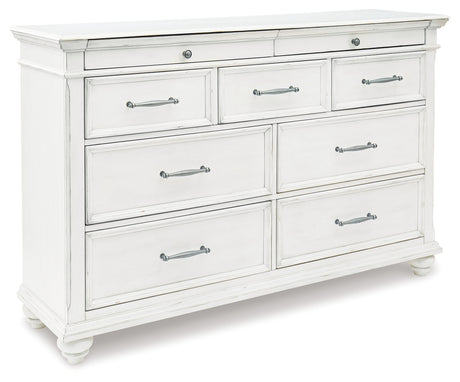 Kanwyn Whitewash King Upholstered Panel Bed, Dresser and Nightstand from Ashley Furniture - Luna Furniture