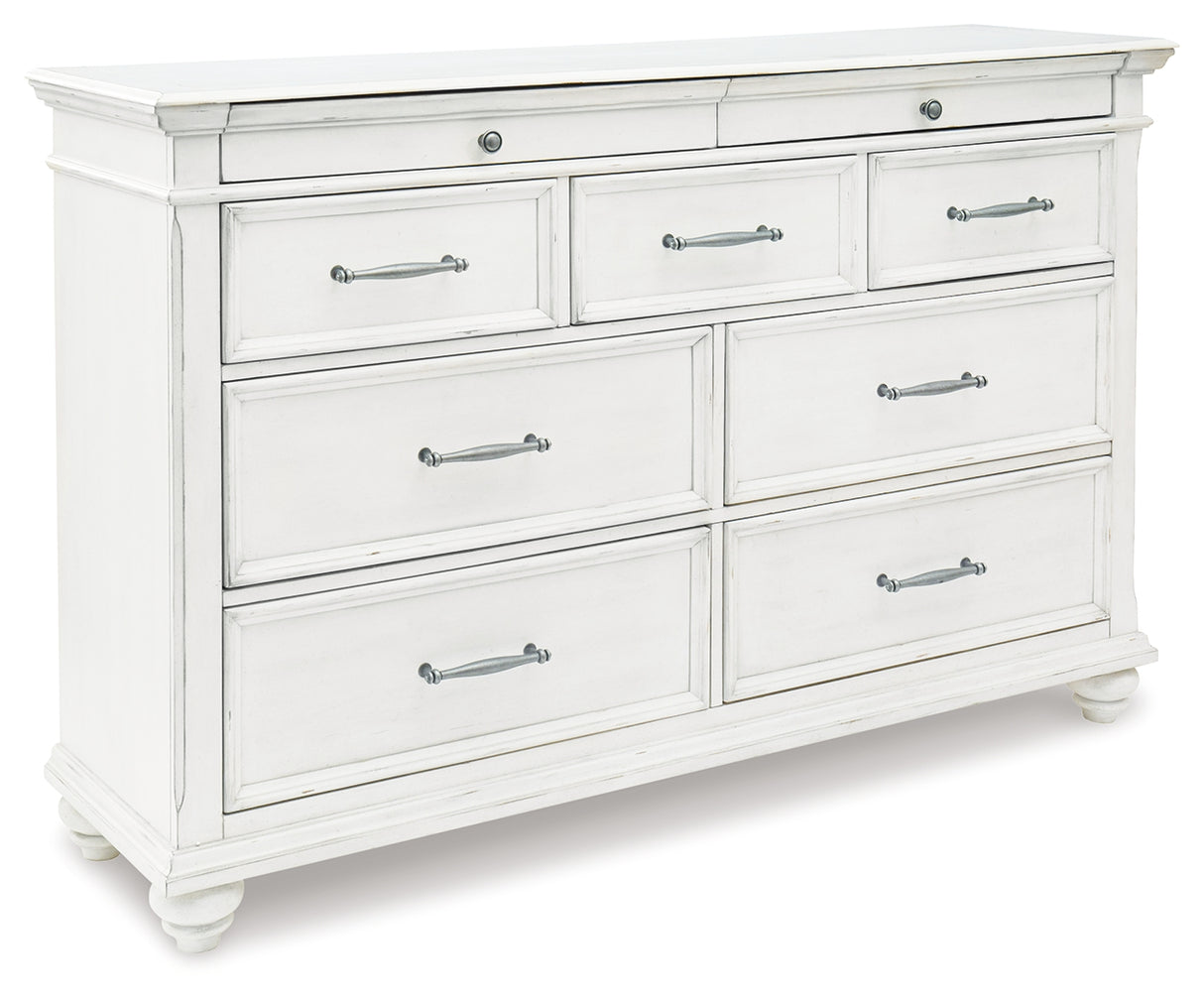 Kanwyn King Panel Bed with Storage with Dresser in Whitewash from Ashley - Luna Furniture